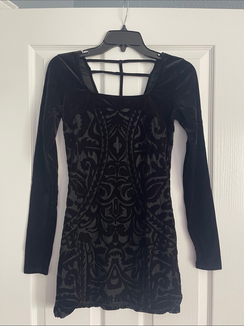 Free People Black Velvet Devore Long-Sleeve Mini Tunic
